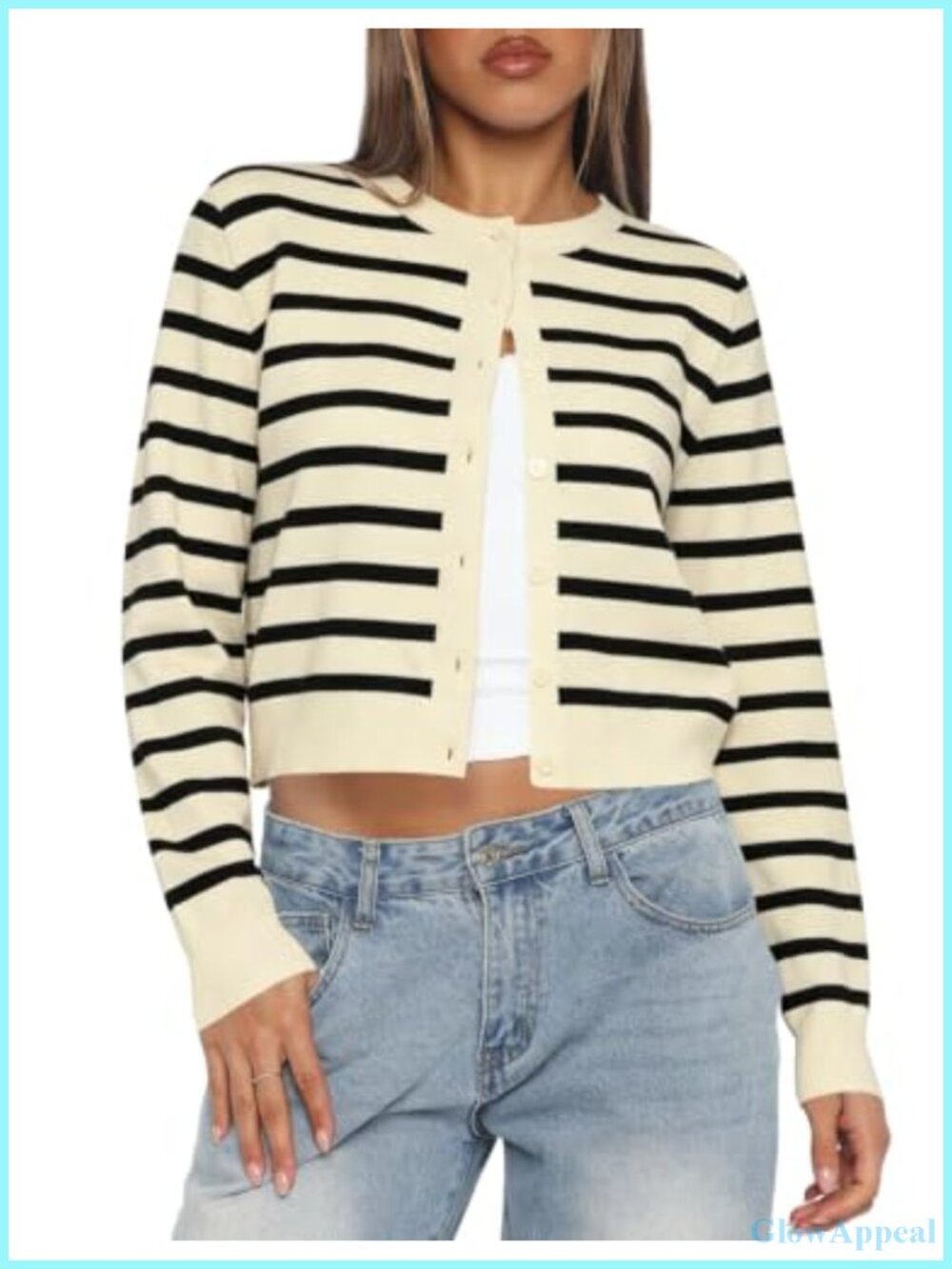 Cropped Cardigan Sweaters for Women Lightweight Knit Button Up